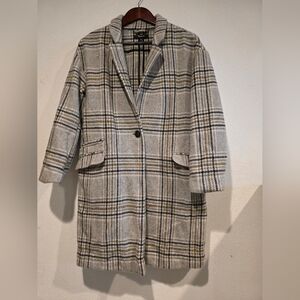Madewell Plaid Bryant Coat Sz XS Pearl Ivory Wool Blend Oversized Easy Topper